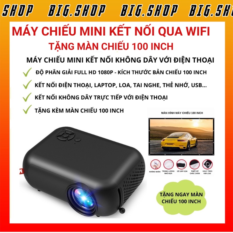 Máy chiếu mini LED tại nhà, máy chiếu full HD1080p, kết nối không dây qua Wifi - SET2176