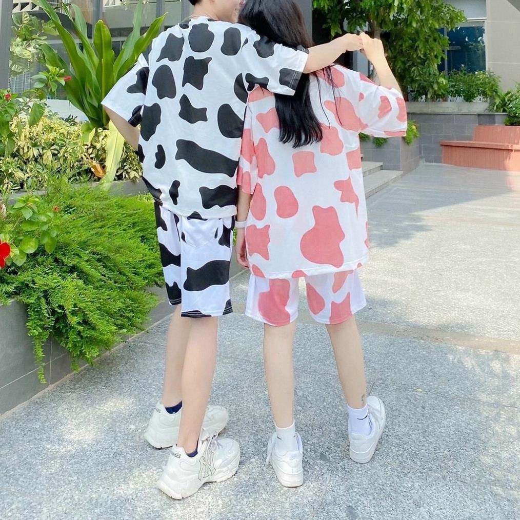 Bộ đồ Bò Sữa nam nữ Như Hình, áo tay ngắn quần đùi siêu đẹp, thời trang mùa hè mát mẽ phong cách năng động !