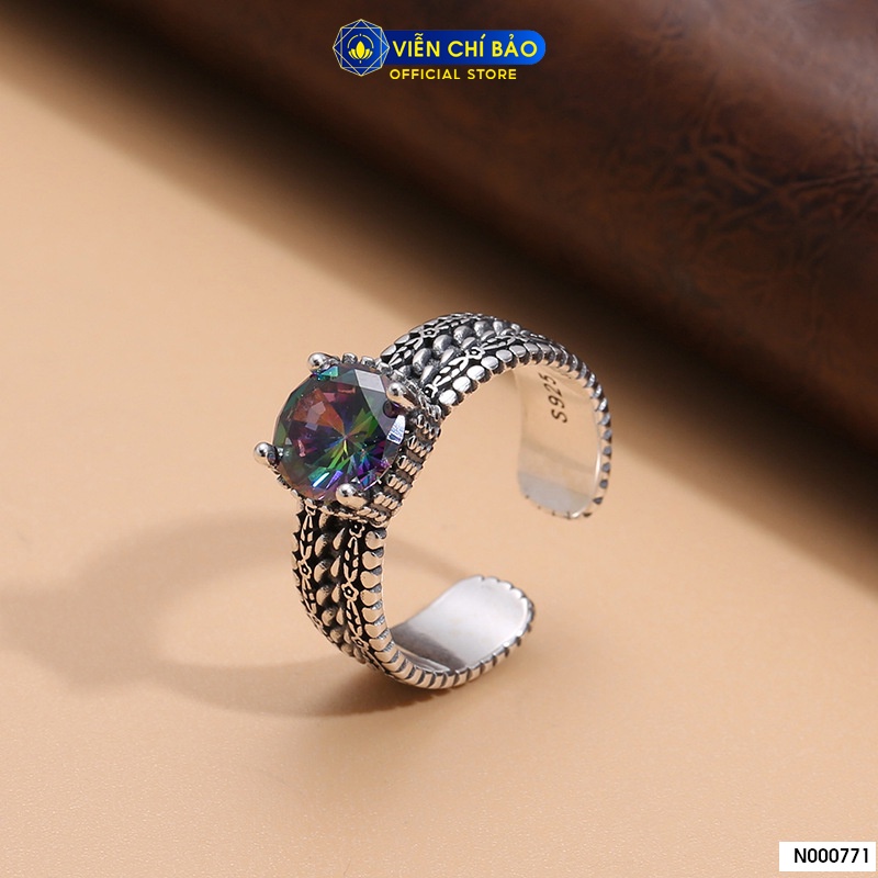 Nhẫn bạc nữ cá tính đá đa sắc chất liệu bạc Thái 925 thời trang phụ kiện trang sức Viễn Chí Bảo N000771