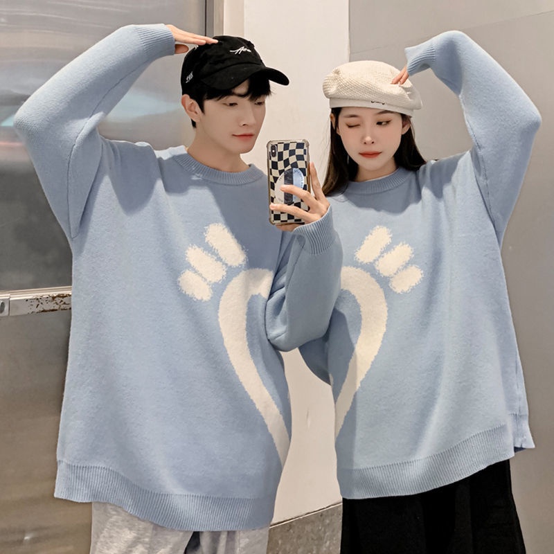 Áo Sweater Cặp Đôi Dày Dặn Phong Cách Giáng Sinh Năm Mới Trái Tim Phong Cách Thu Đông Siêu Hot