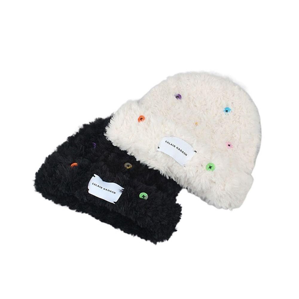 Mũ beanie Dệt Kim Màu Trơn Đính Nút Nhiều Màu Dễ Thương Phong Cách Vintage Bảo Vệ Tai Thời Trang Mùa Đông Cho Nữ