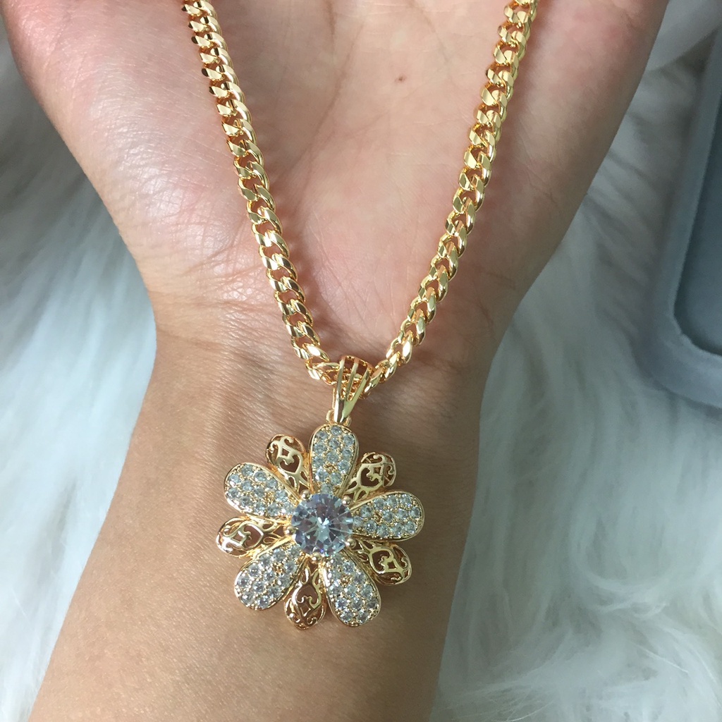 Dây Chuyền Nữ Đính Đá V1034 xi vàng và V1035 xi bạc  hoa năm cánh bản lớn đá đẹp