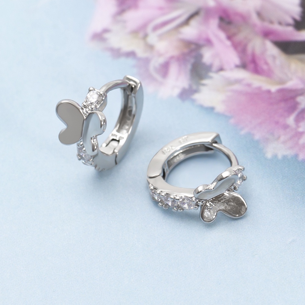 HUGGIES Khuyên Tai Tròn Hình Bướm Đính Đá 8 / 11mm Sang Trọng Cho Nữ