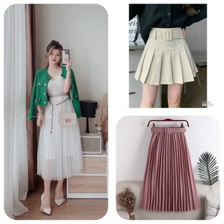 Chân váy midi xếp ly kèm đai, chân váy công sở, đi chơi xinh