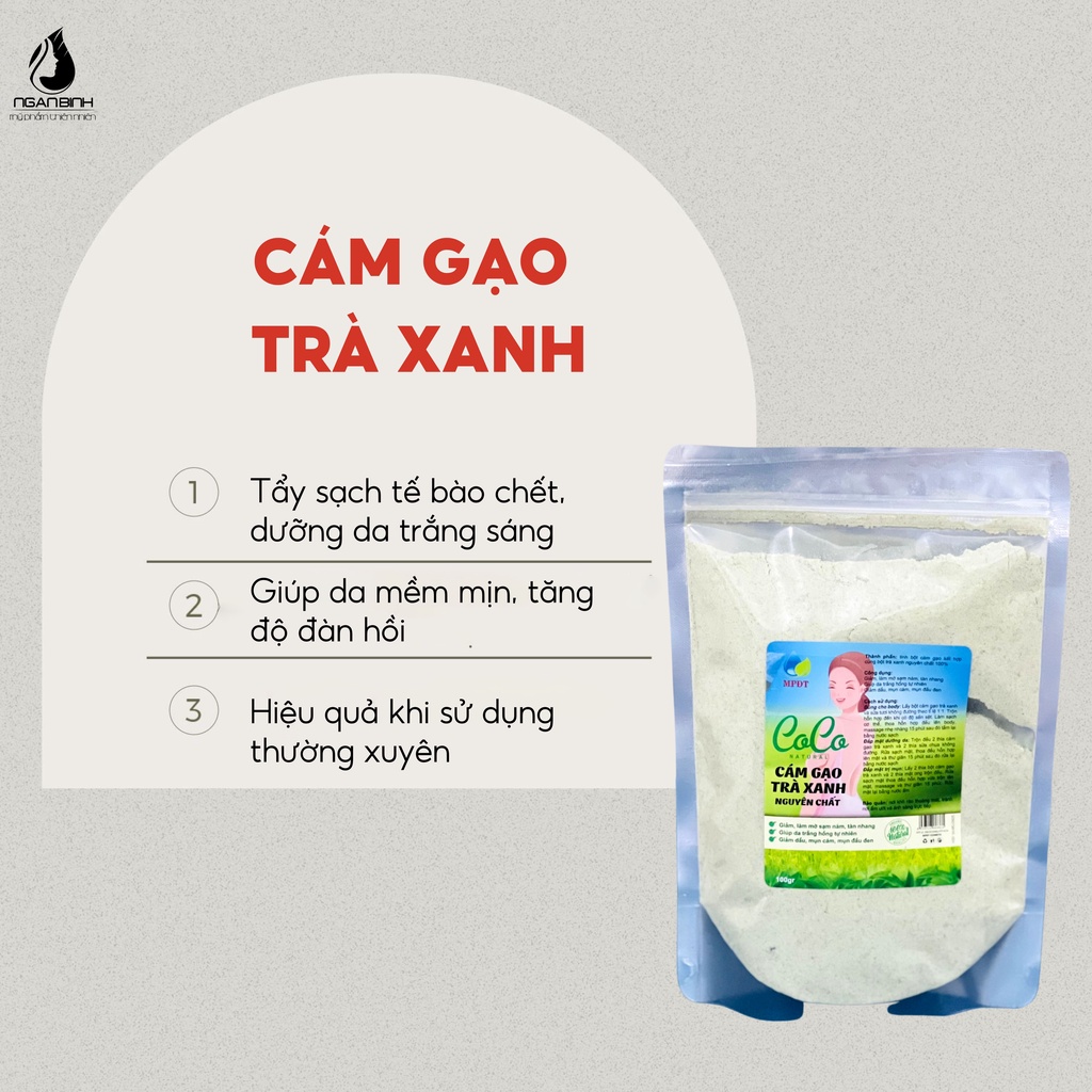 Bột cám gạo trà xanh làm da trắng hồng tự nhiên 100gr