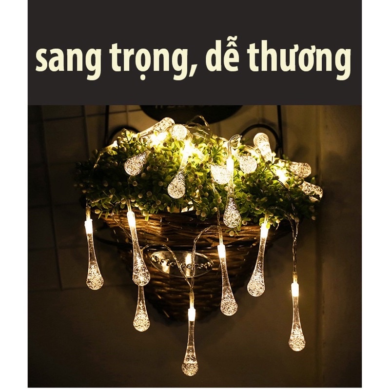 [Không chớp] Bộ Dây Đèn Led Trang Trí Hình Giọt Nước Pha Lê Trong Suốt 10m - 26 Bóng, Ánh Sáng Màu Đẹp Long Lanh