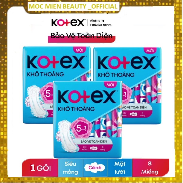 Băng vệ sinh Kotex Khô Thoáng Mặt Lưới Lụa Hóa Maxi có cánh gói 8 miếng x 23cm