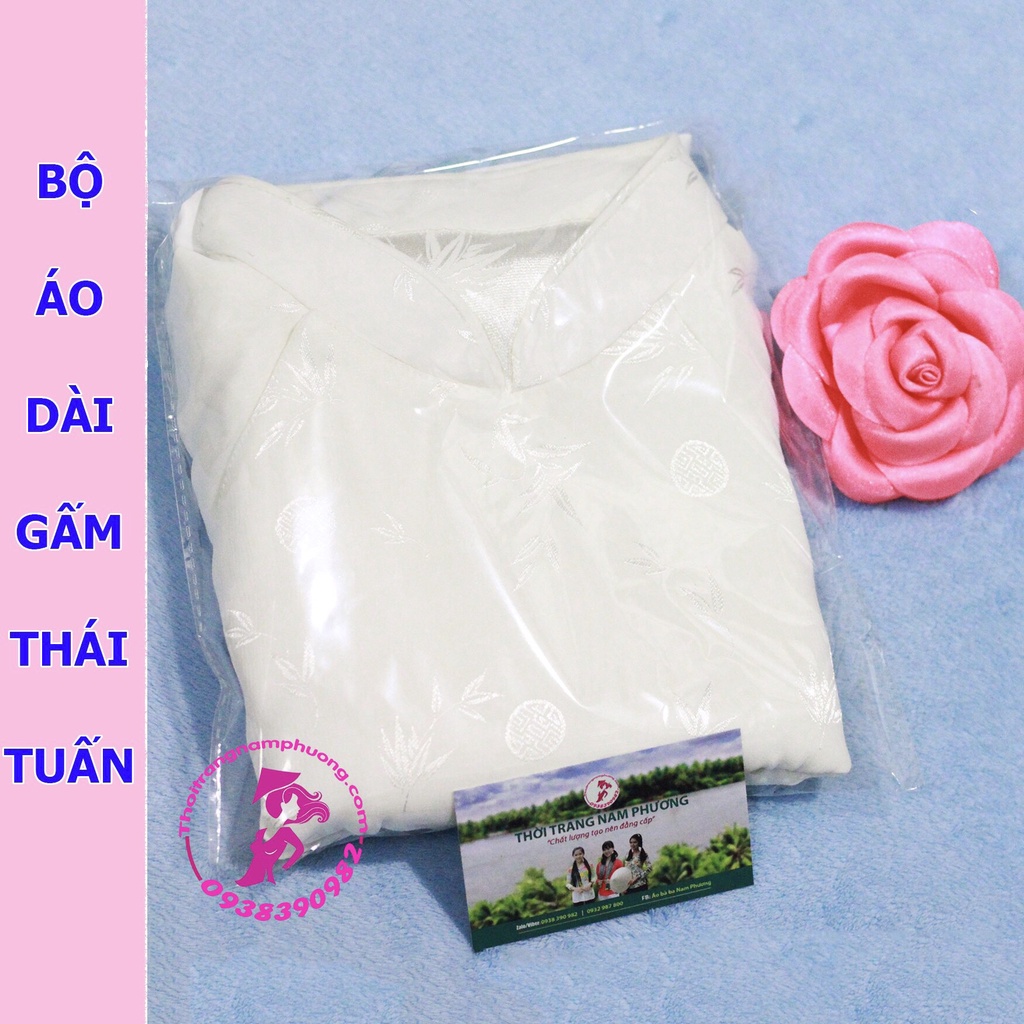 Bộ áo dài gấm trắng cao cấp dùng để dâng lễ Cô Sáu Côn Đào - (1 Set gồm 1 áo + 1 quần ) - Nam Phương