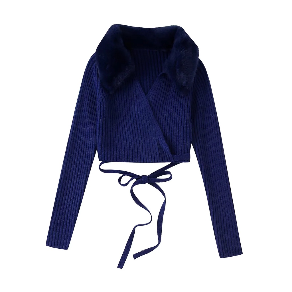 Áo Khoác Cardigan Zara Cổ Bẻ Cột Dây Phối Lông Nhân Tạo Thời Trang Cho Nữ 226873101Phong Cách Mới