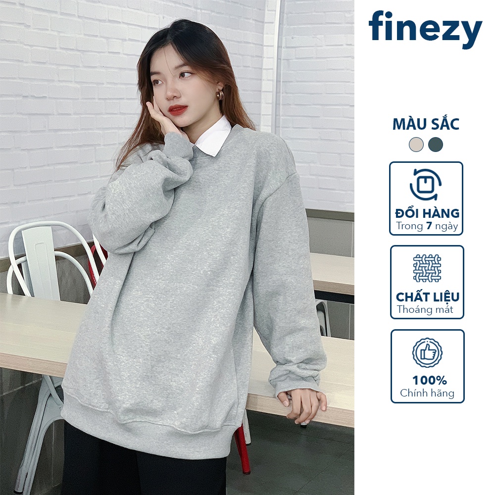 Áo sweater unisex Finezy, 2 màu ghi xám và đen, form rộng, chất nỉ bông cao cấp, dày dặn ấm áp