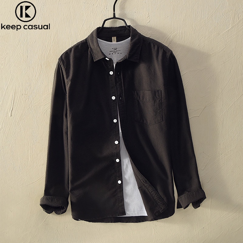 Áo Sơ Mi Cotton Oxford Tay Dài Màu Trơn Phong Cách Retro Cho Nam