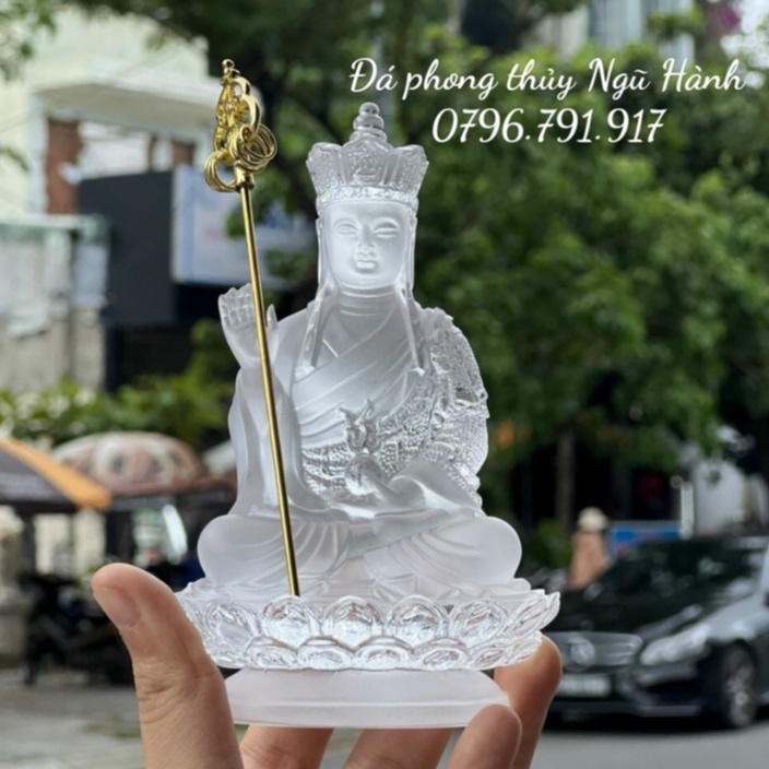 Tượng Địa Tạng Vương Bồ Tát Bằng Đá Lưu Ly Cao Cấp, Trang Trí Taplo Ô Tô Siêu Đẹp - Cao 15cm