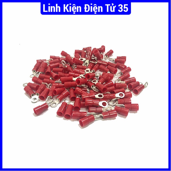 Gói 100 cái đầu cos tròn bọc phủ nhựa RV1.25-3/RV2-3/RV2-4/RV2-5 mm, tiện lợi