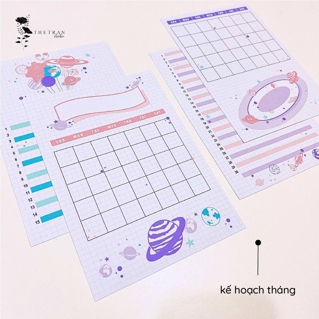 Bộ 8 tờ ghi chú kế hoạch hàng ngày tuần tháng A5 chủ đề hành tinh / planet planner / thetranstudio