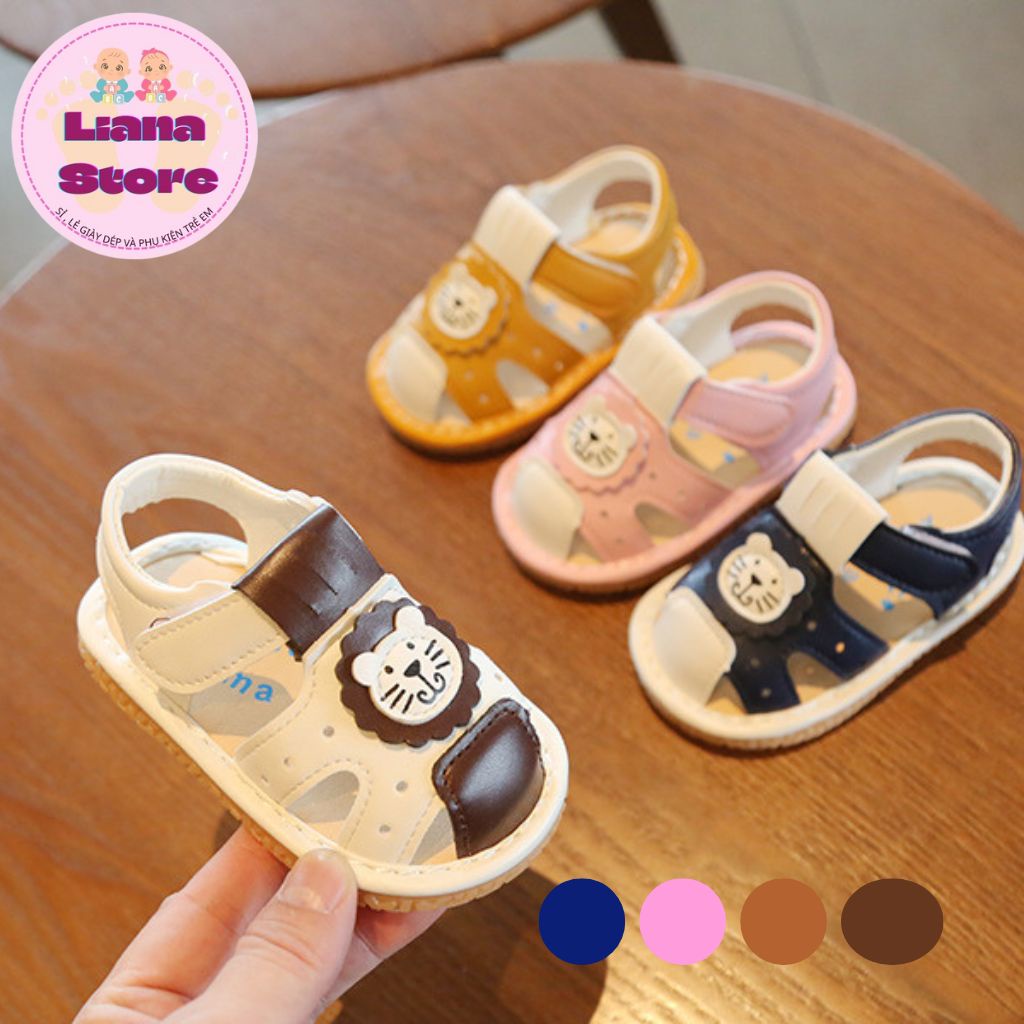 ( Size 15-19) Giày tập đi cho bé chống trơn chống vấp đế mềm hình Sư Tử có tiếng kêu