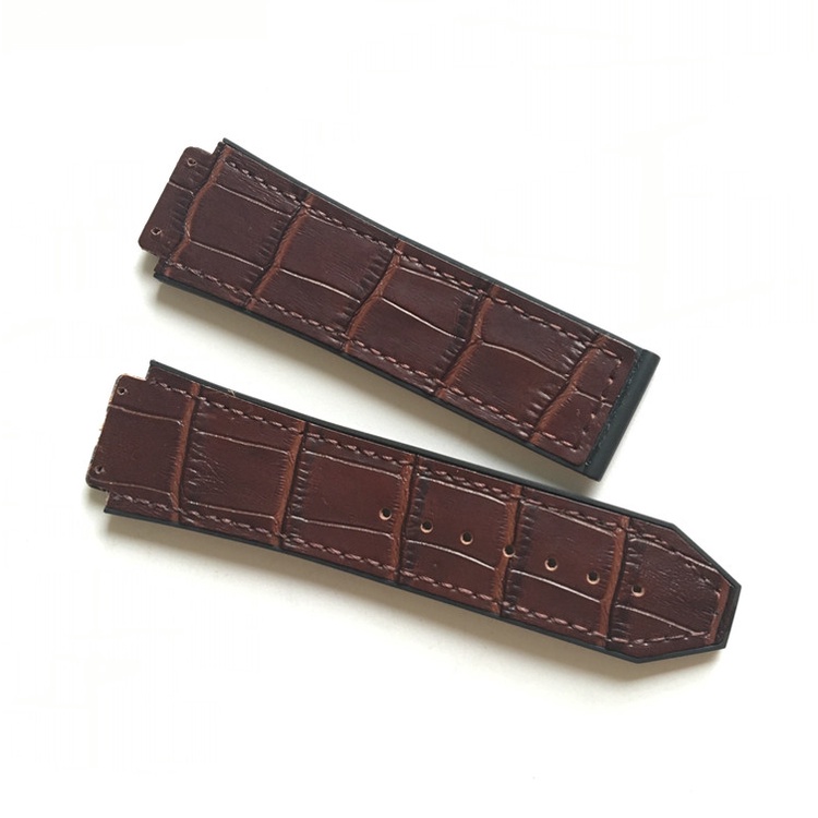 Dây H.U.B.O.T da vân cá sấu nâu size nam nữ 42, 34mm [ tặng tua vít thay dây]