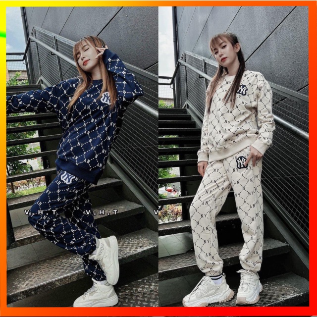 Bộ nỉ thu đông NY chất vải nỉ ngoại, Set nỉ thu đông nam nữ quần áo dài tay trẻ trung phong cách Hàn Quốc