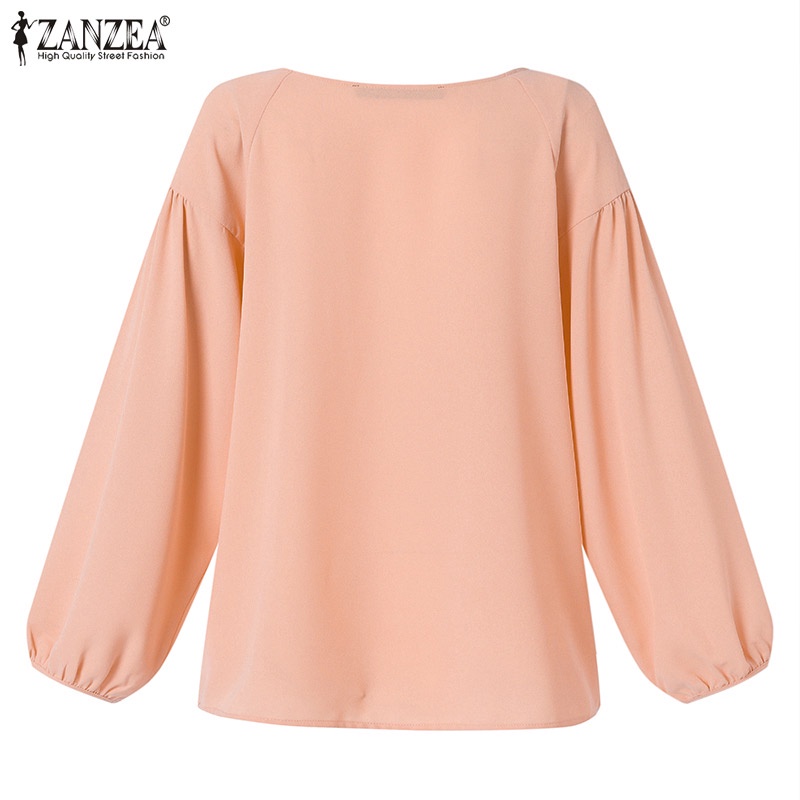 Zanzea Áo Kiểu Cổ Tròn Tay Phồng Cột Dây Phong Cách Hàn Quốc Thời Trang Cho Nữ