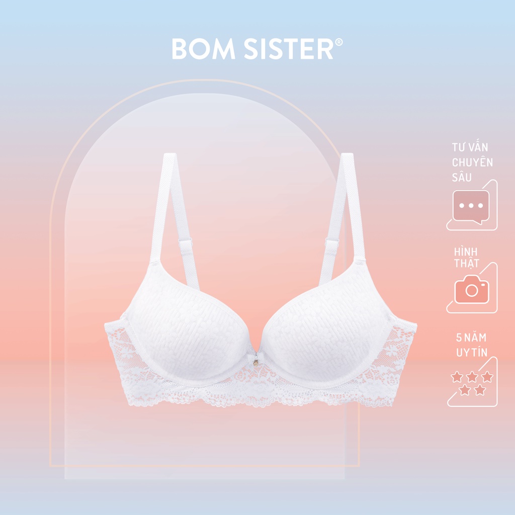 Áo lót mút mỏng ren hoa có gọng màu trơn nâng ngực tự nhiên BOM SISTER MU26013