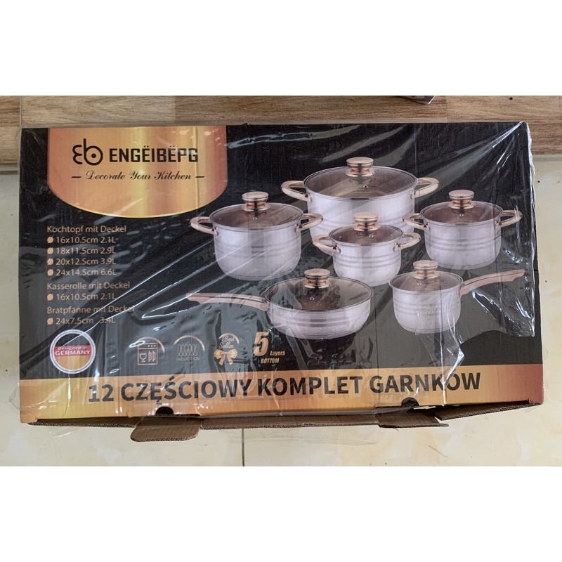 Bộ Nồi Inox 6 Món ENGELBERG - Kèm nắp Kính Cao Cấp.