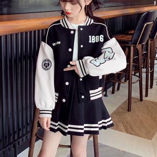 RẬP GIẤY áo khoác bomber kết hợp chân váy cho bé gái