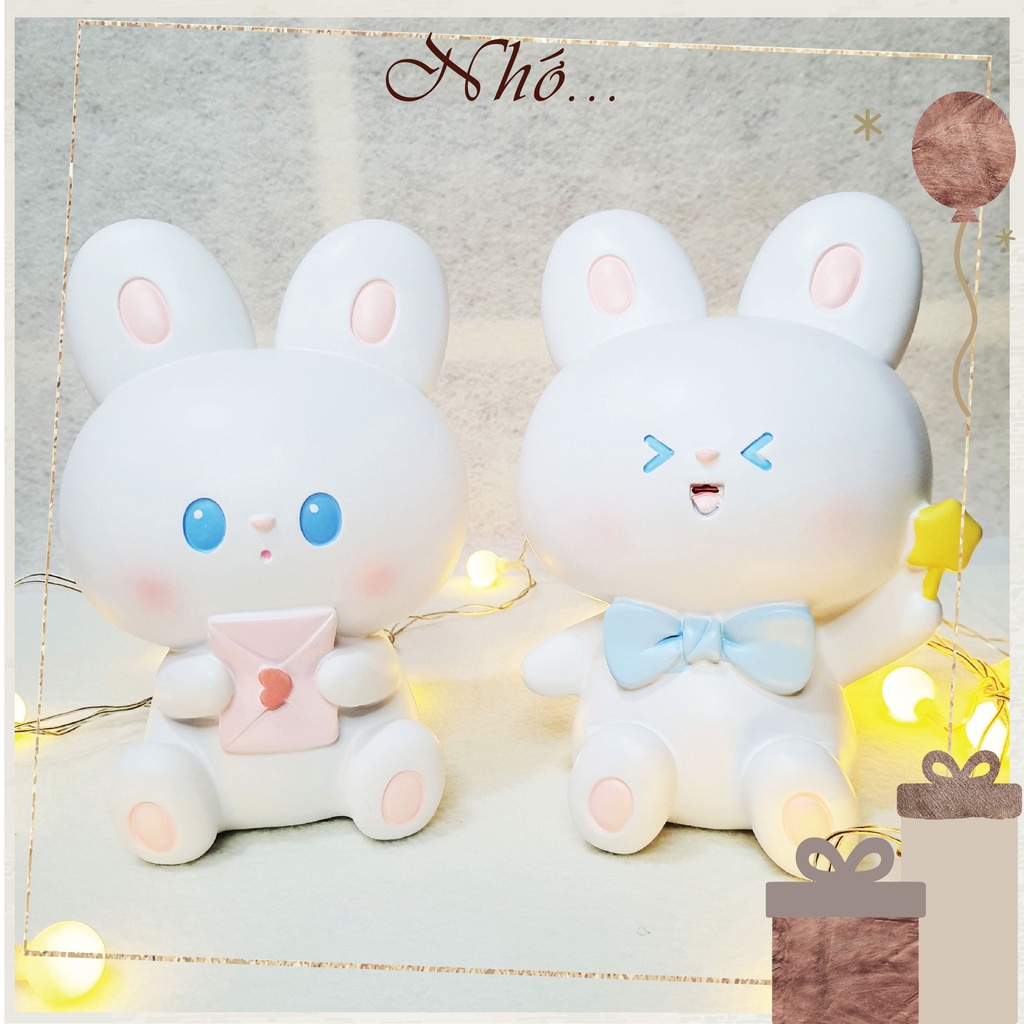 (Có Sẵn HCM) Ống Heo Đất Tiết Kiệm Hình Con Thỏ Thiệp Hồng-Nơ Xanh Cute, Quà Tặng Cho Bé Sinh Nhật Nhớ Gift Shop