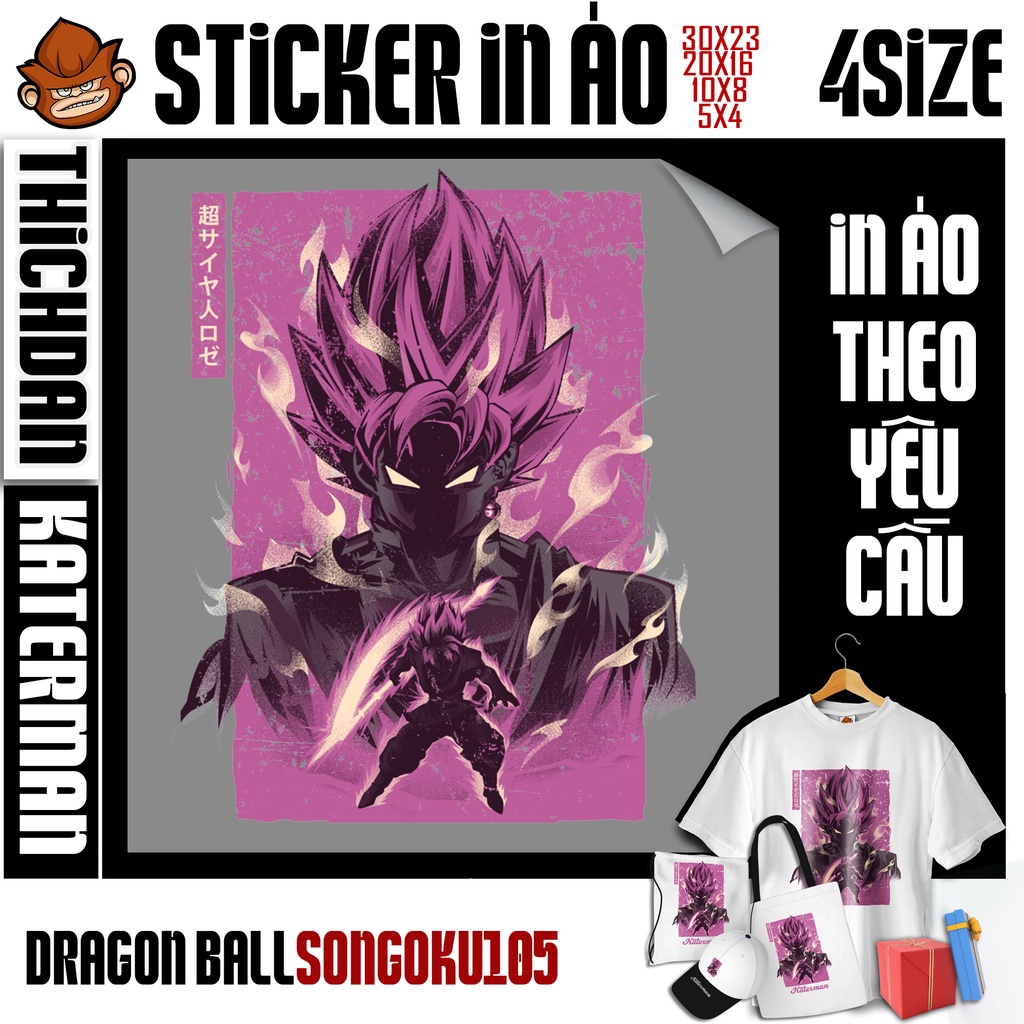 Sticker hình in nhiệt áo thun, ủi nhiệt áo phông hình Songoku Kakalot Super Saiyan Rose Dragon ball 