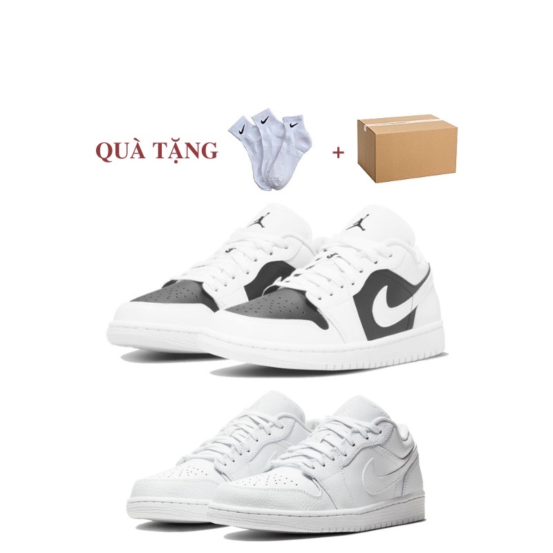Giày Jordan Trắng Đen, Full Trắng Cổ Thấp - Giày Thể Thao Sneaker Air JD1 Low White Black Cao Cấp Full Box Bill