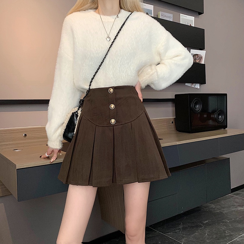 IELGY IELGY Chân Váy Len Xếp Ly Dày Dặn Màu Sắc Đơn Giản Phong Cách Hàn Quốc Cho Nữ