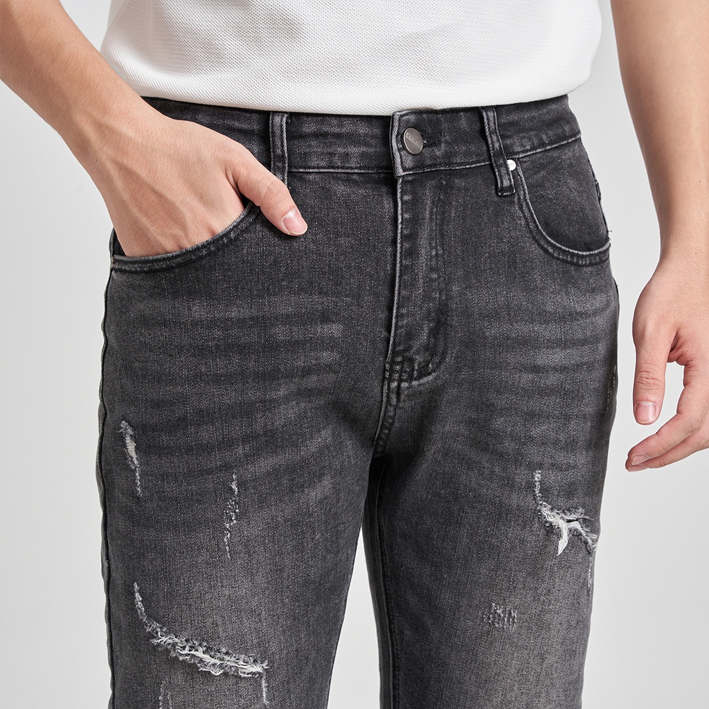 Quần Jean Nam Local Brand KRIK Dáng Slimfit Hàn Quốc, Màu Đen Rách Xước Tạo Điểm Nhấn Cá Tính, Mạnh Mẽ QJ0288