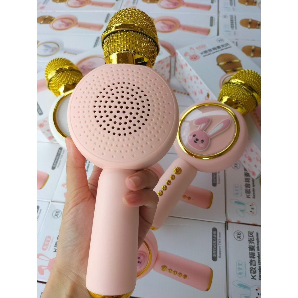 Micro Bluetooth Không Dây karaoke Kèm Loa X6 Hình Thỏ Đáng Yêu đèn led nhấp nháy Âm Thanh Trầm Ấm ,Bắt Gịong Tốt | BigBuy360 - bigbuy360.vn