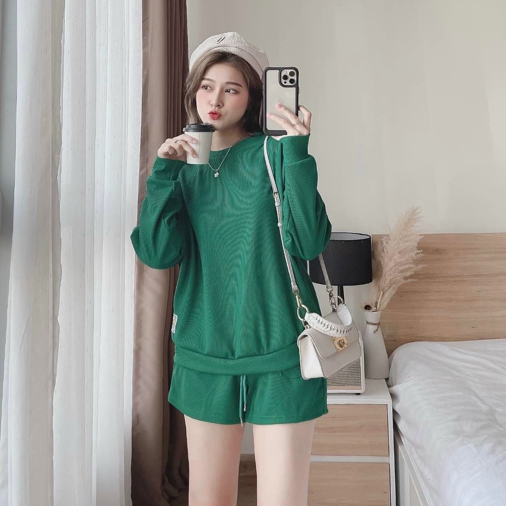 (FreeShip 2022) Sét đồ bộ đùi,bộ thun gân from rộng cổ tròn tay dài,chất đẹp có nhìu màu dễ mặc