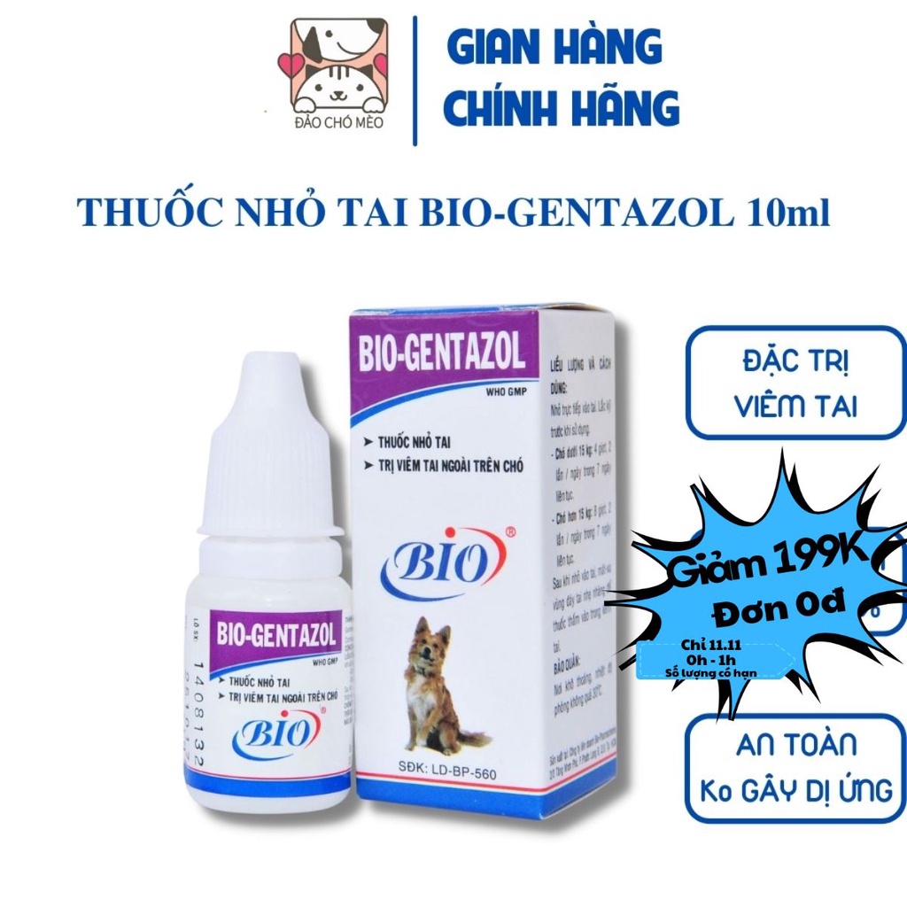 Nhỏ tai chó mèo Bio Gentazol viêm tai chó mèo - Đảo Chó Mèo
