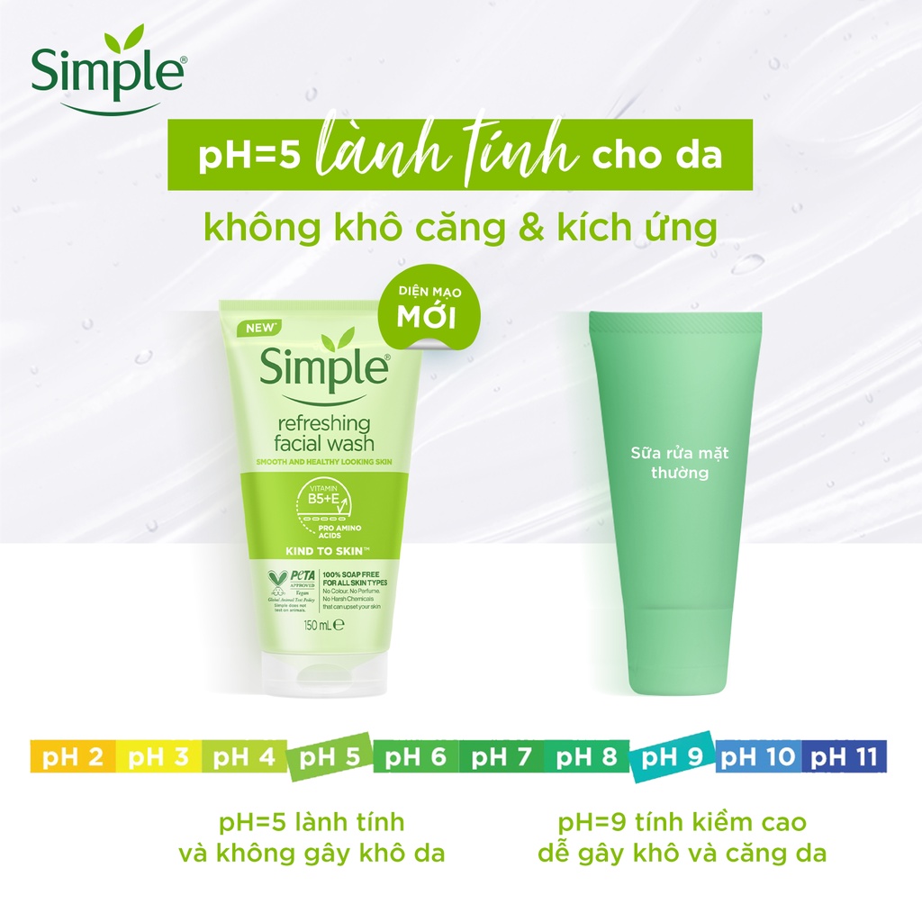 Sữa Rửa Mặt Dịu Nhẹ Cho Da Nhạy Cảm Simple Kind To Skin Refreshing Facial Wash 150ml