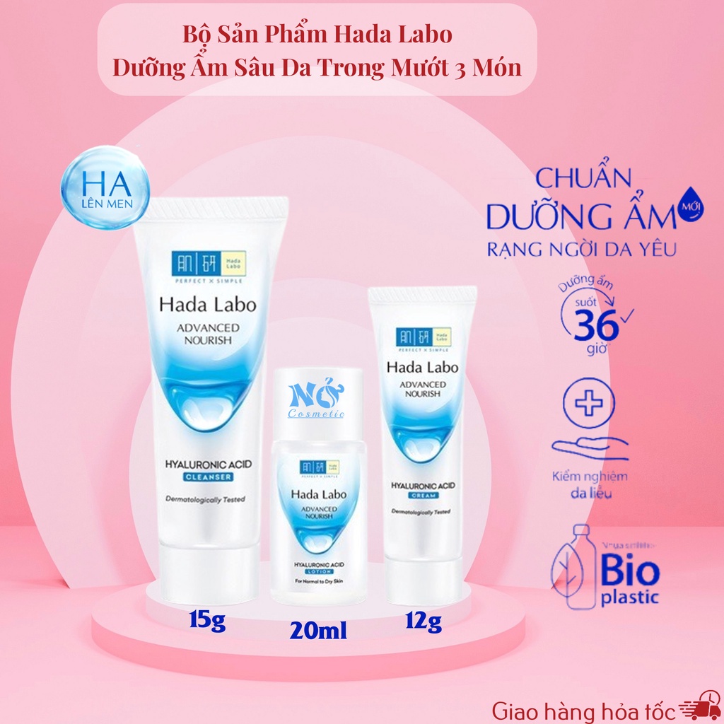 Bộ 3 món dưỡng ẩm sâu da trong mướt Hada Labo Advanced Nourish (bộ du lịch)