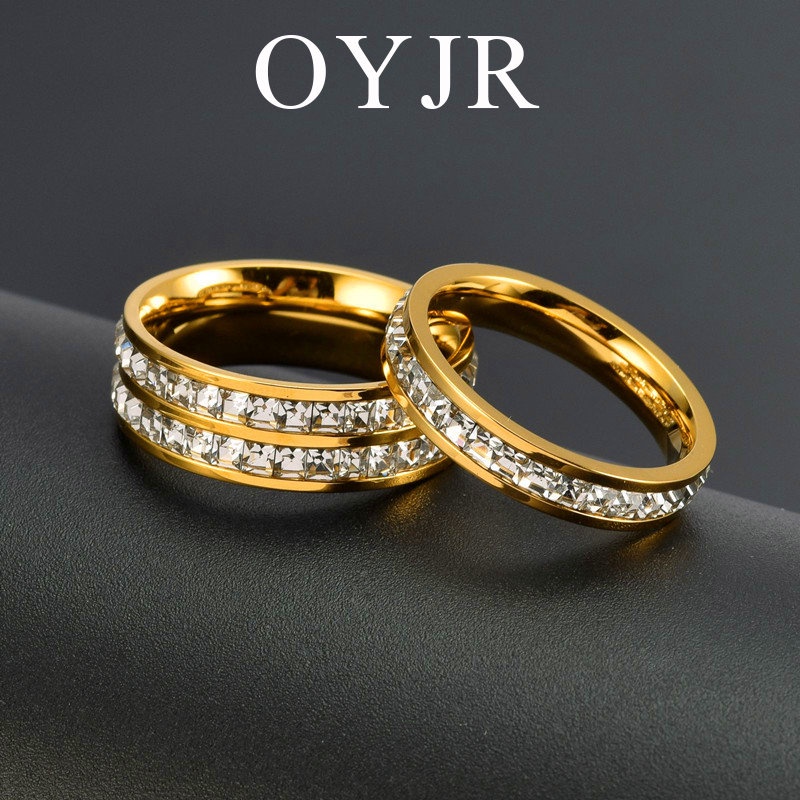 OYJR 18k Vàng Kim Cương Phụ Nữ Titan Nhẫn không gỉ Thiết Kế Đơn Giản Chất Lượng Cao Phụ Nữ Trang Sức