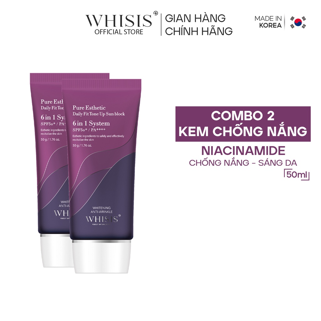 COMBO 2 Kem Chống Nắng Cho Da Dầu Hàn Quốc Nâng Tone WHISIS Pure Esthetic Daily Fit Tone Up Sun Block (SPF50+/PA++++)