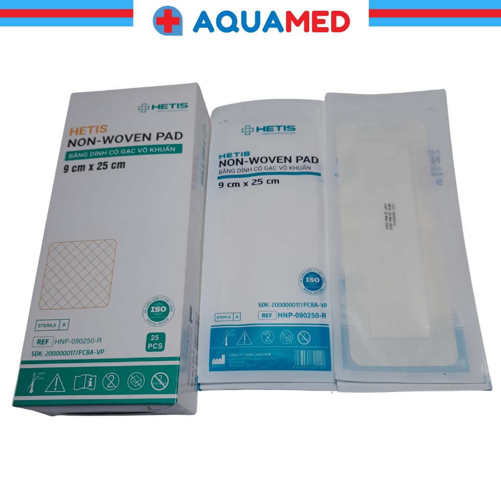 Băng dính có gạc vô khuẩn Ít bám dính vào vết thương giảm đau HETIS Non-Woven Pad size 9x25cm HNP-090250-R