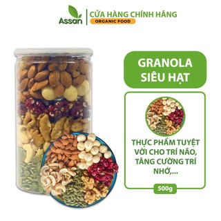 Granola siêu hạt mix 6 loại , ngũ cốc giảm cân siêu hạt hộp 500g assan