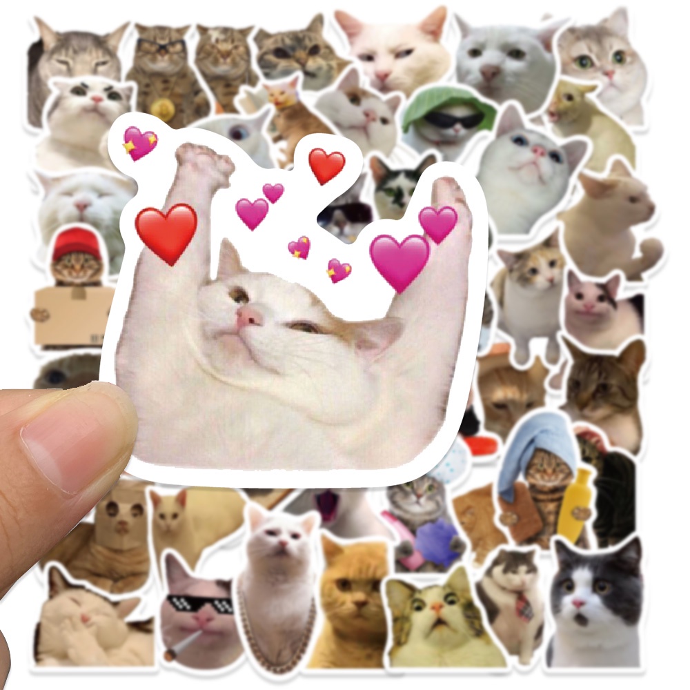 Set 10 / 50 Sticker Dán Trang Trí Hình Mèo Phong Cách Vintage