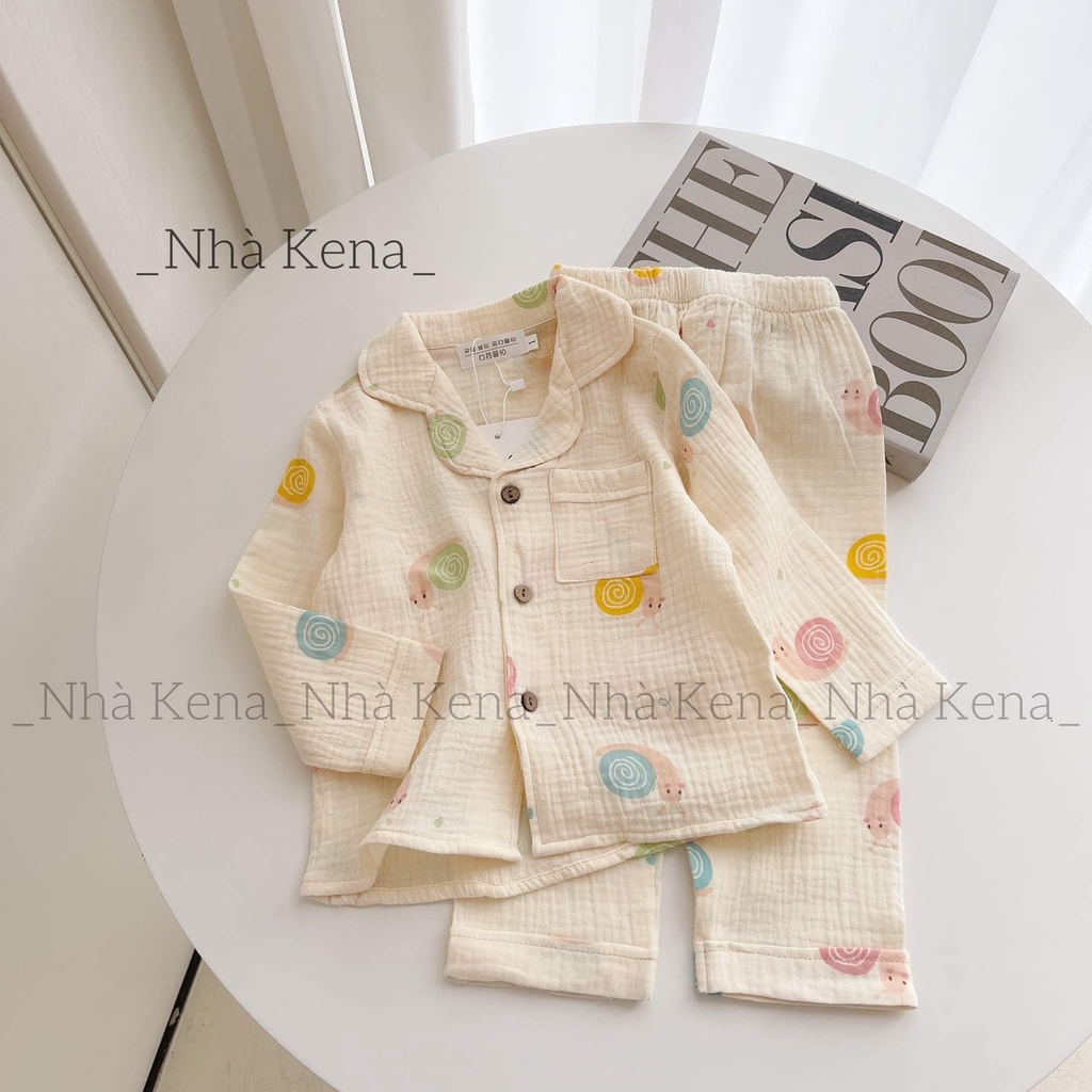 Pijama  dài tay  vải xô muslin cho bé gái