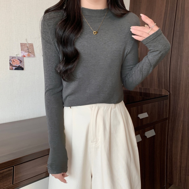 Áo thun SUXI dài tay cổ lọ dáng ôm thiết kế đơn giản thời trang mùa thu cho nữ