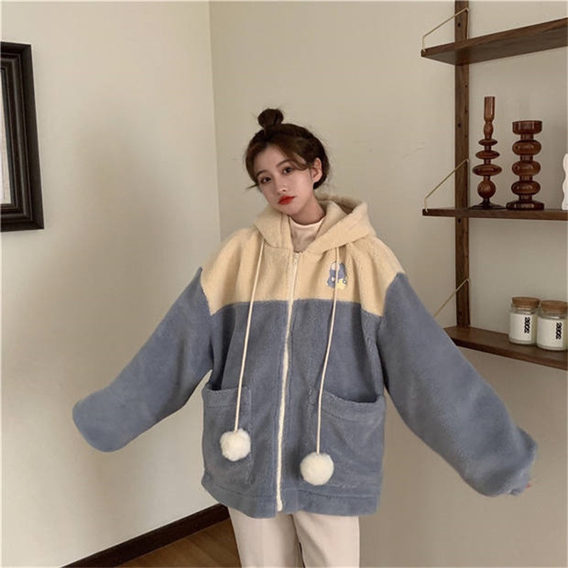 IELGY Áo Khoác Lông Cừu Dày Dặn Phong Cách Thời Trang Nhật Bản Dành Cho Nữ