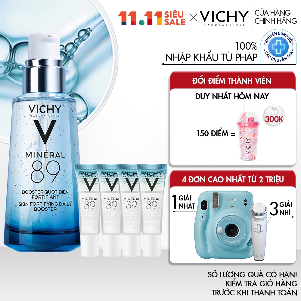 Bộ sản phẩm serum khoáng phục hồi chuyên sâu Vichy Mineral 89 50ml + 10ml x4