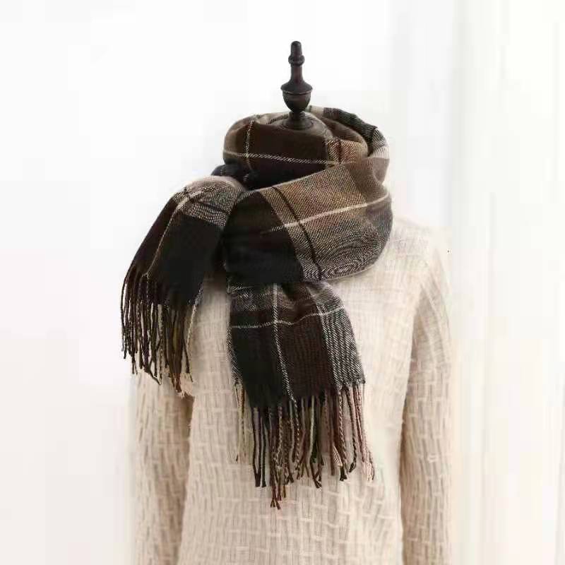 KW®Khăn kẻ lông cừu giữ ấm mùa đông cho nữ giữ ấm 2lớp phong cách ngọt ngào Hàn quốc