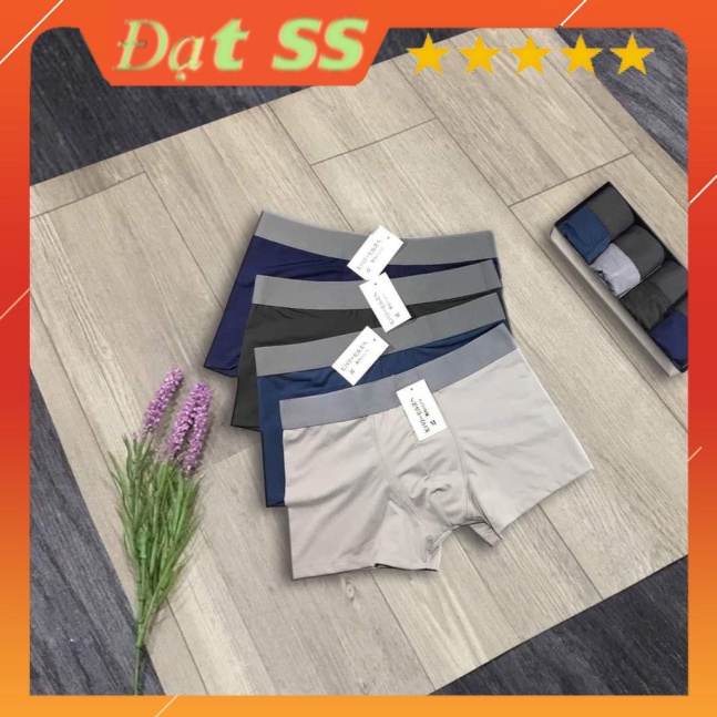Hộp 4 Quần Lót Nam Boxer Cao Cấp Quần Sịp Đùi Nam Cao Cấp Mẫu Trơn