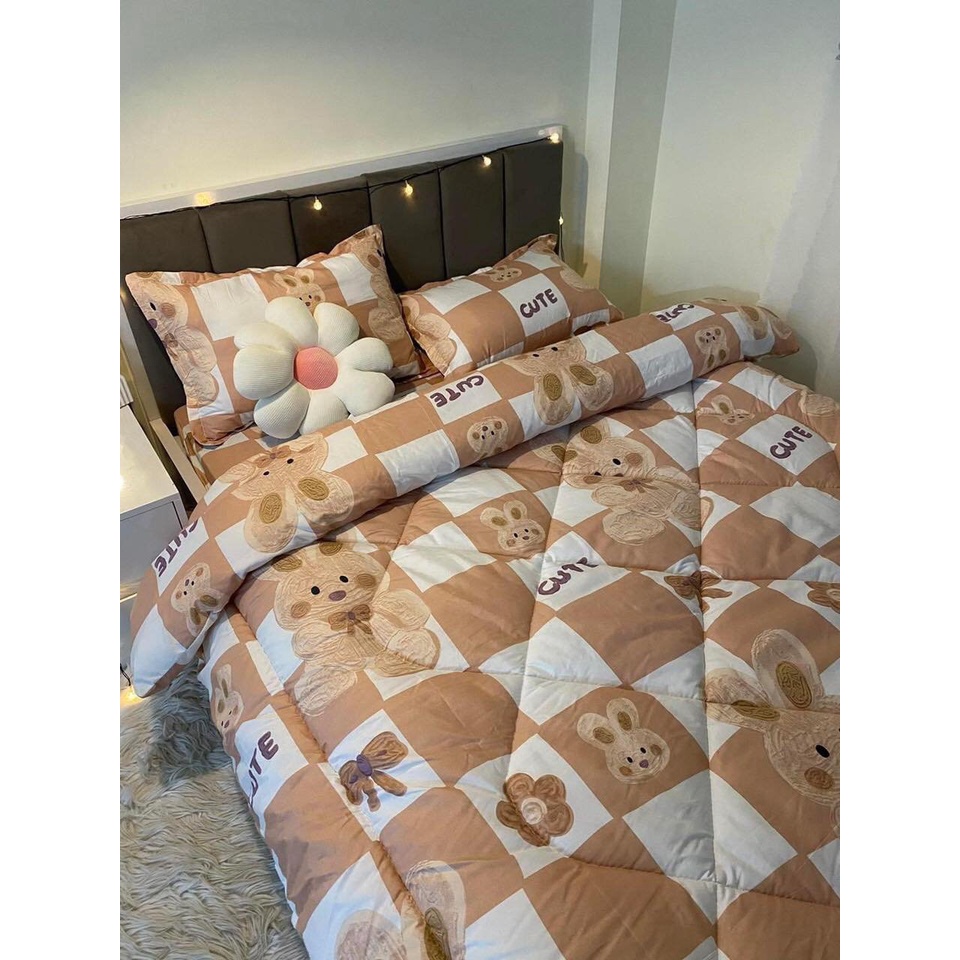 (Giá sỉ)   Chăn Phao Trần Bông Cotton Poly Mẫu Thỏ Nâu  Dày Dặn Chuẩn Y Ảnh Kích Thước 1,8m x 2m - Ib chọn mẫu