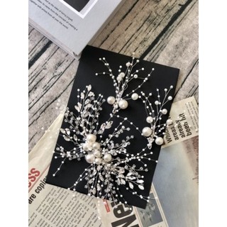 Bộ 3 cài tóc cô dâu ngọctrai phối đá hàng thủ công, phụ kiện cài tóc cô dâu