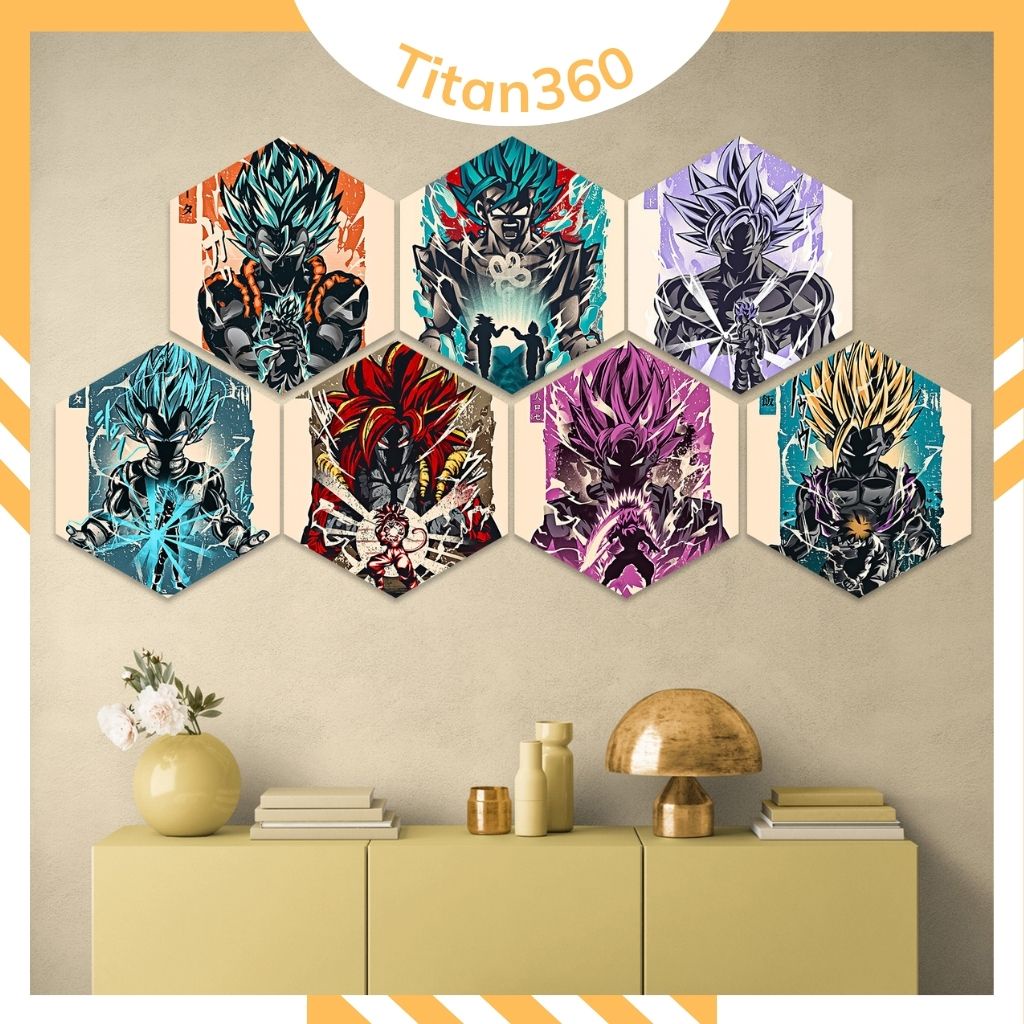 Bộ 7 tranh hình tổ ong chất liệu Fomex chủ đề Anime tổng hợp, Onepiece, Naruto, Marvel, tranh dán có sẵn keo dính 2 mặt