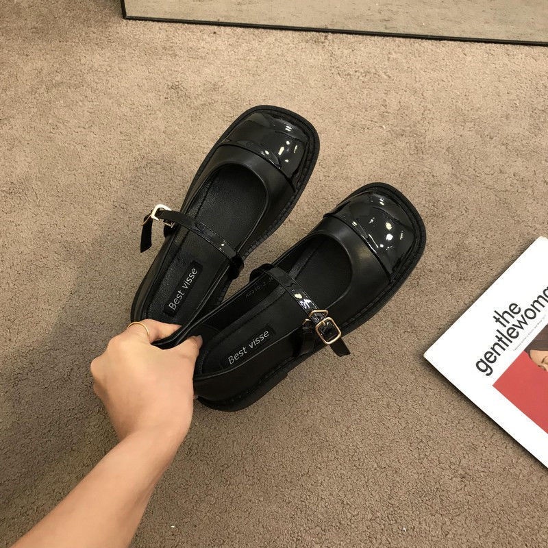 Giày Búp Bê Da Mũi Vuông Phong Cách Chanel Anh Quốc Thời Trang Xuân Thu 2022